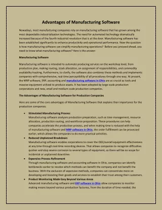 Advantages of Manufacturing Software