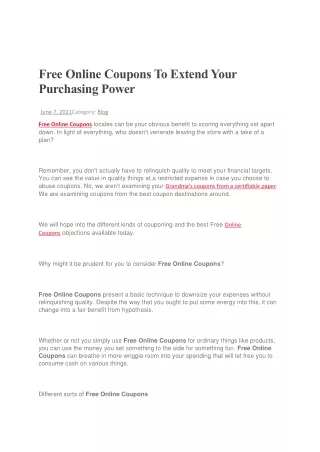 FREE ONLINE COUPONS TO EXTEND YOUR PURCHASING POWER