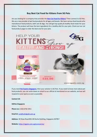 Buy Best Cat Food for Kittens from SG Pets