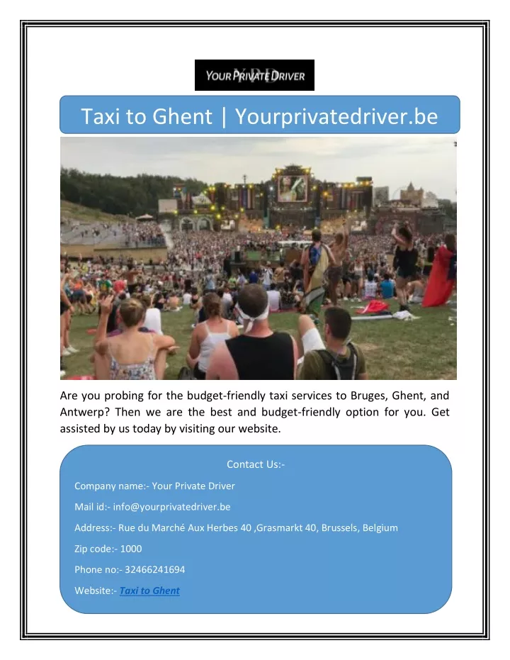 taxi to ghent yourprivatedriver be