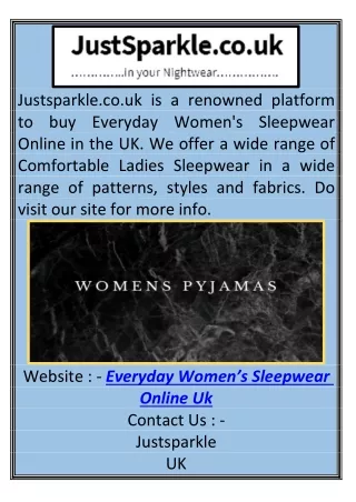 Everyday Women’s Sleepwear Online Uk  Justsparkle.co.uk