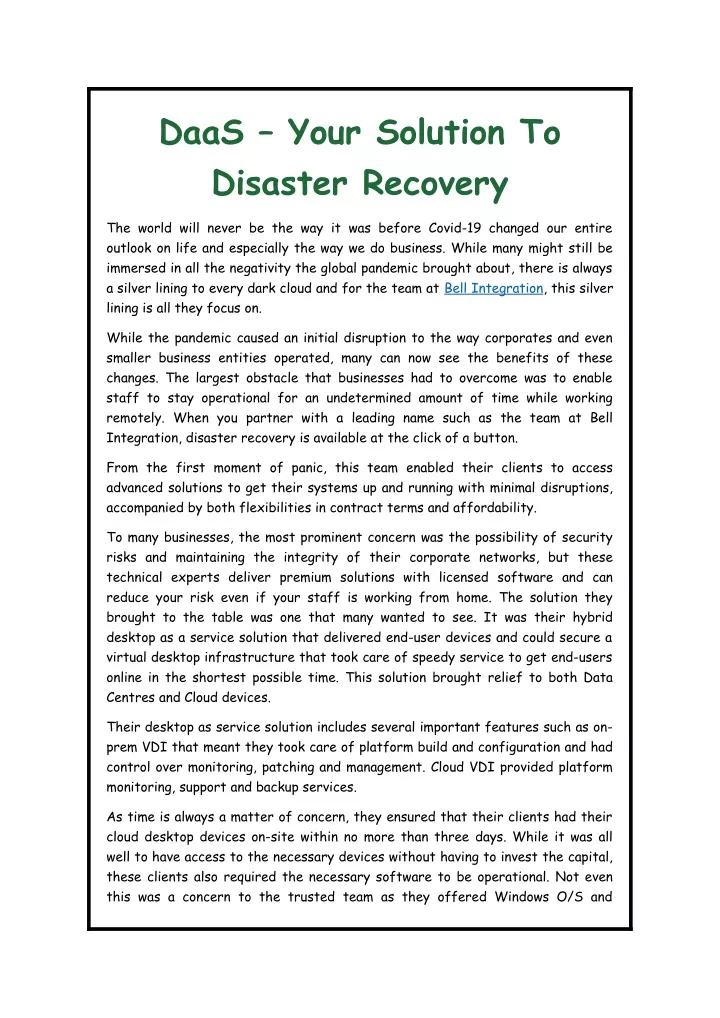 daas your solution to disaster recovery