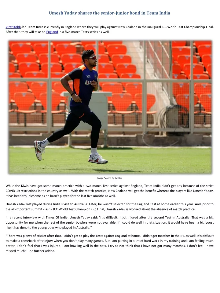 umesh yadav shares the senior junior bond in team