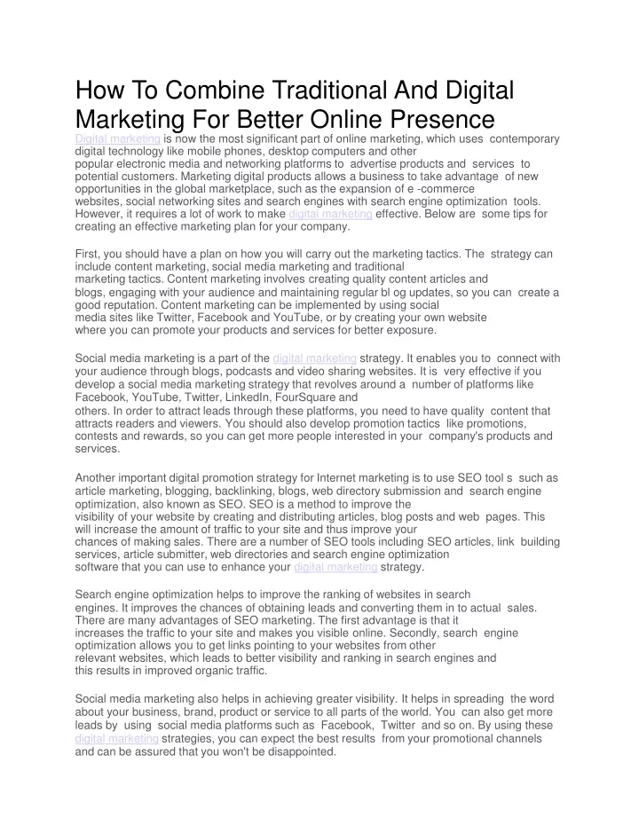 how to combine traditional and digital marketing for better online presence