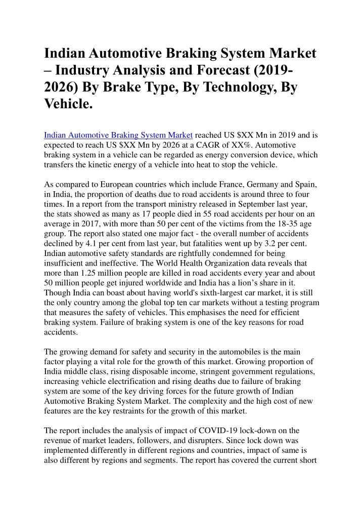 indian automotive braking system market industry