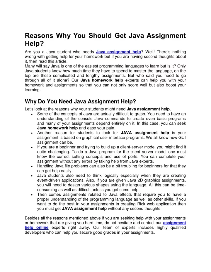 reasons why you should get java assignment help