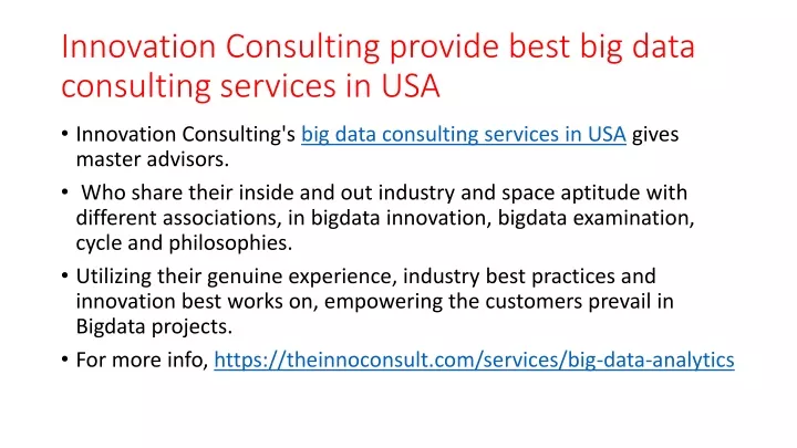 innovation consulting provide best big data consulting services in usa