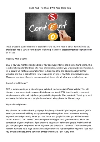 seo and the way it will also help you