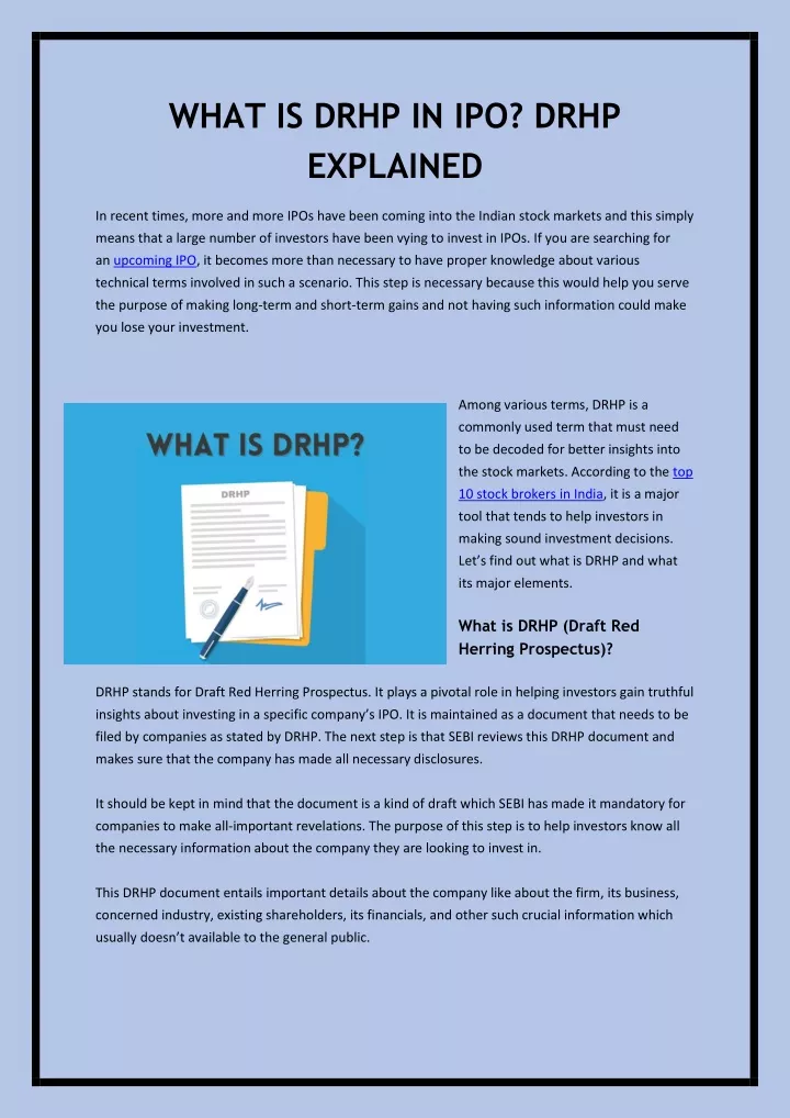 what is drhp in ipo drhp explained