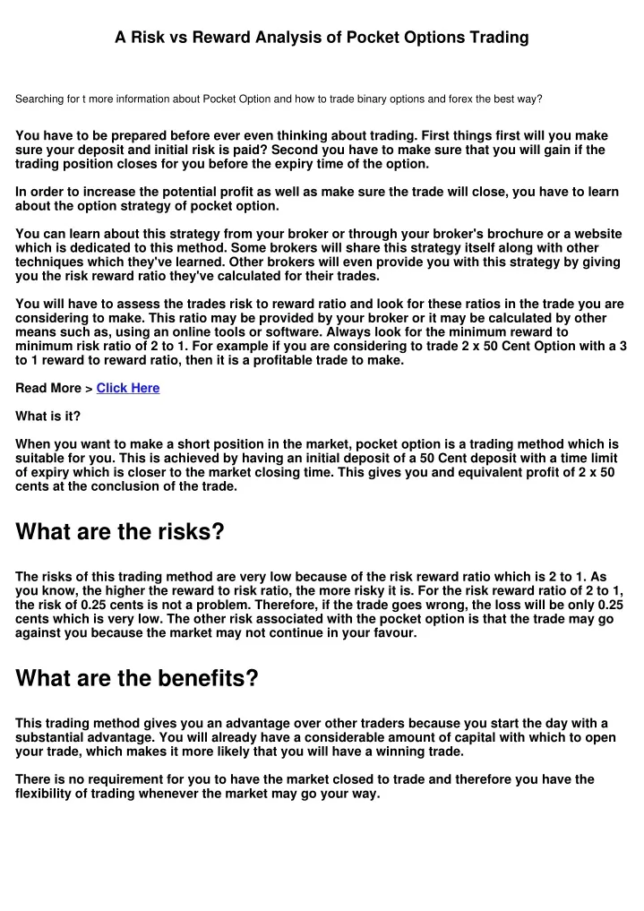 a risk vs reward analysis of pocket options