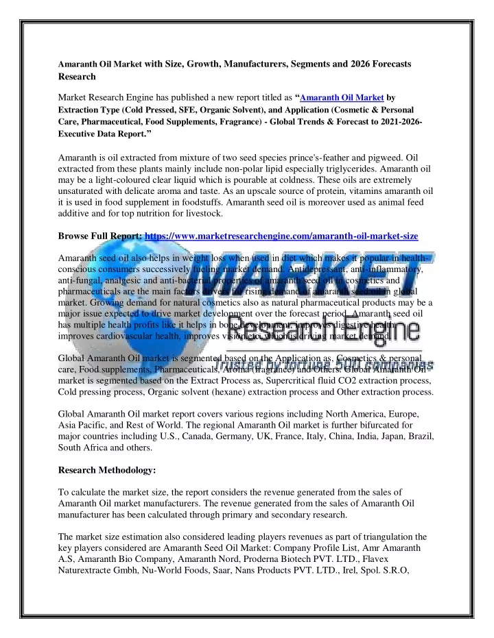 amaranth oil market with size growth
