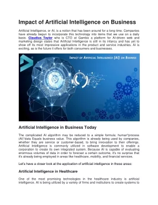 Impact of Artificial Intelligence on Business | Claudius Taylor