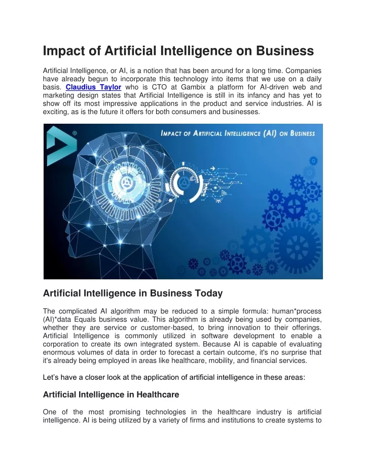 impact of artificial intelligence on business