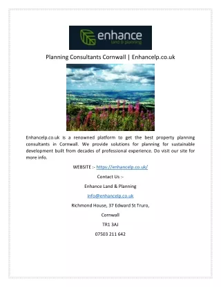 Planning Consultants Cornwall  Enhancelp.co.uk