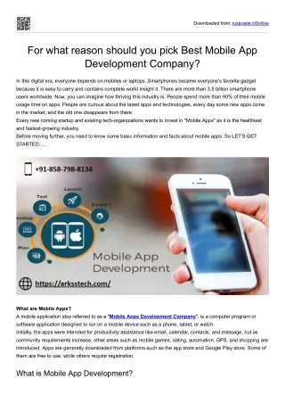 For what reason should you pick Best Mobile App Development Company