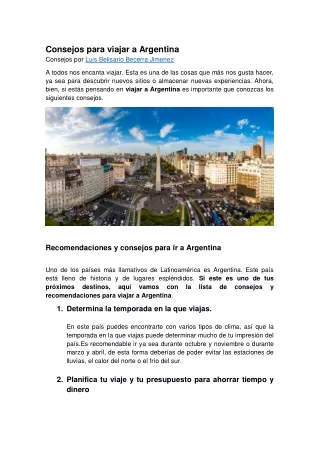 Luis Belisario Becerra: Consejos para viajar a Argentina