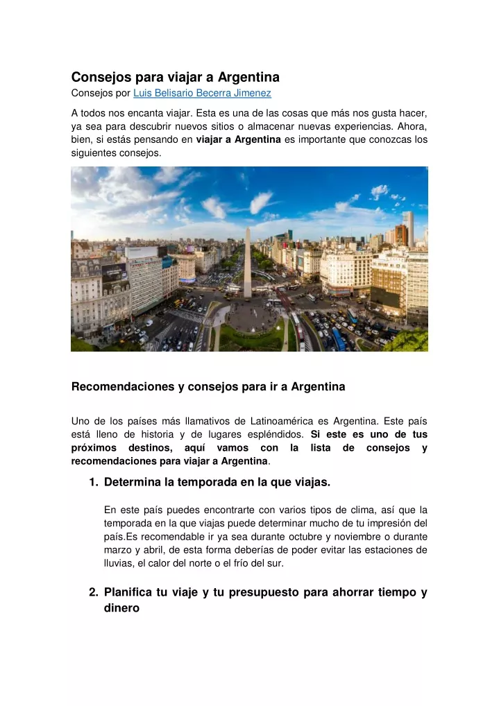 consejos para viajar a argentina consejos