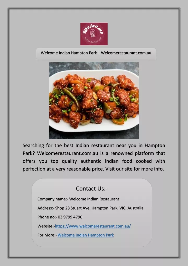 welcome indian hampton park welcomerestaurant