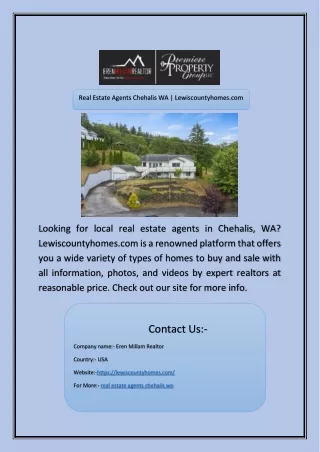 Real Estate Agents Chehalis WA | Lewiscountyhomes.com