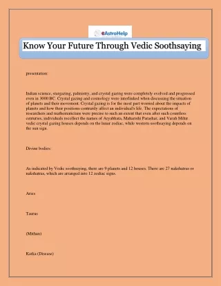 know your future through vedic soothsaying
