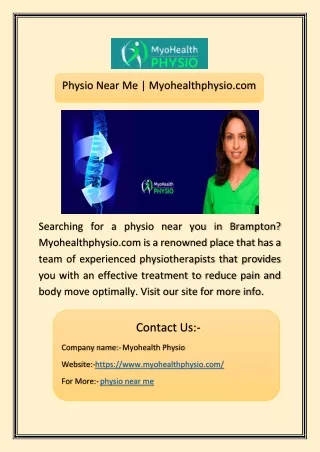 Physio Near Me | Myohealthphysio.com