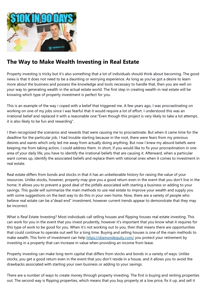 the way to make wealth investing in real estate