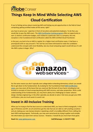 things keep in mind while selecting aws cloud