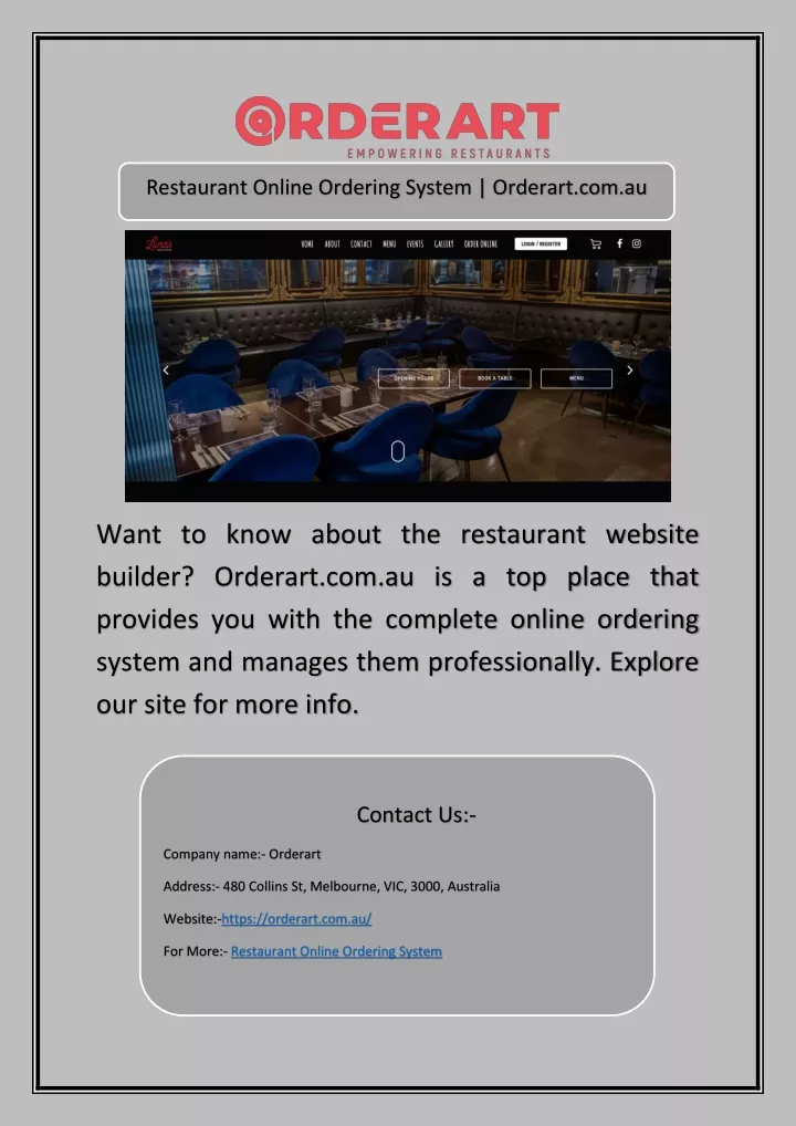 restaurant online ordering system orderart com au