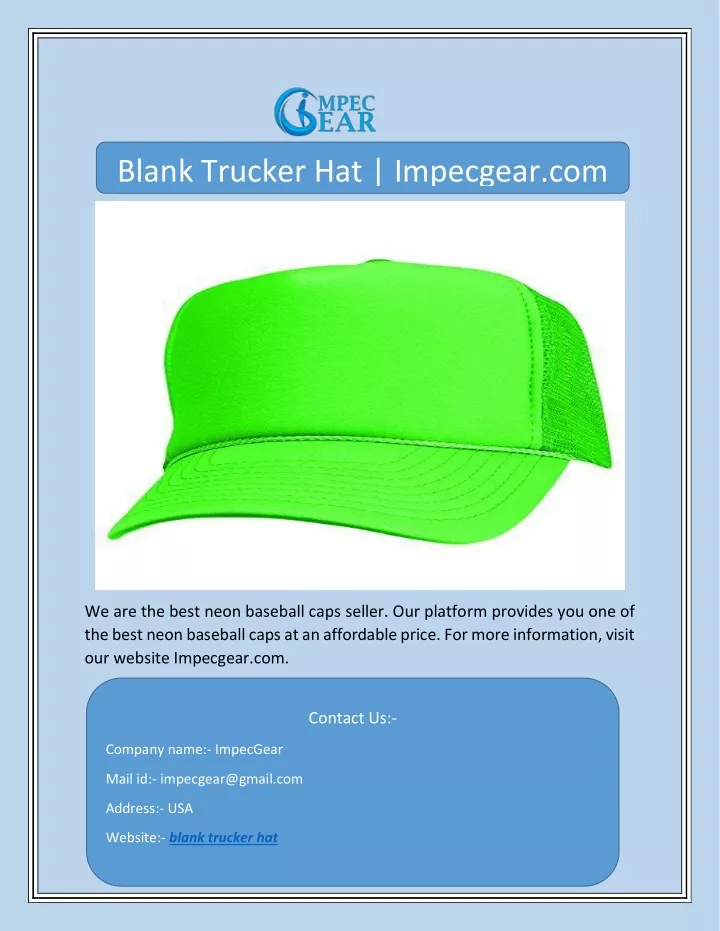 blank trucker hat impecgear com