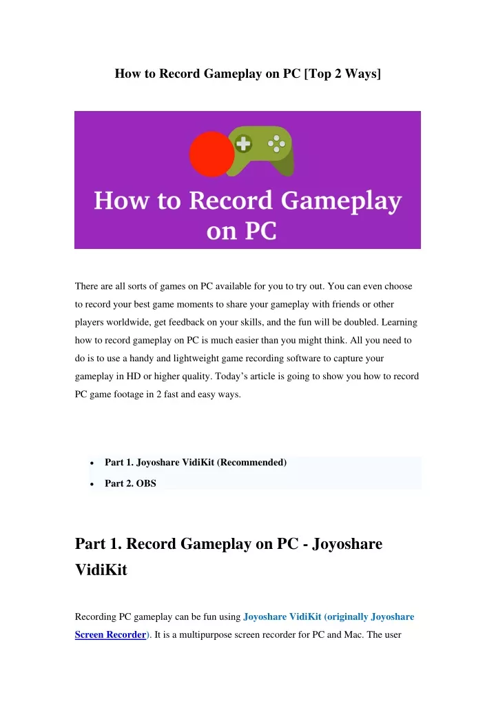 how to record gameplay on pc top 2 ways