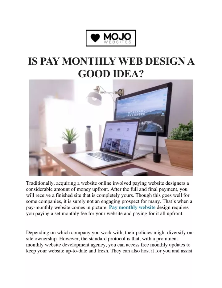 is pay monthly web design a good idea