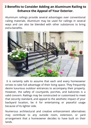 3 Benefits to Consider Adding an Aluminum Railing to Enhance the Appeal of Your Exterior