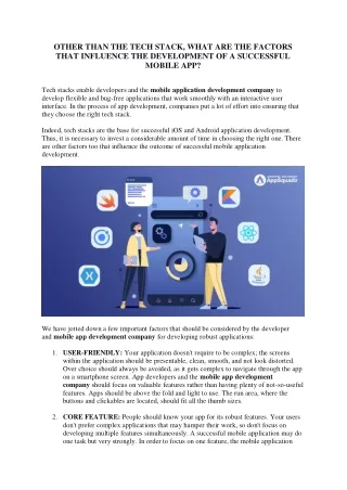 Other than tech stack, what are the factors that affect development of mobile ap