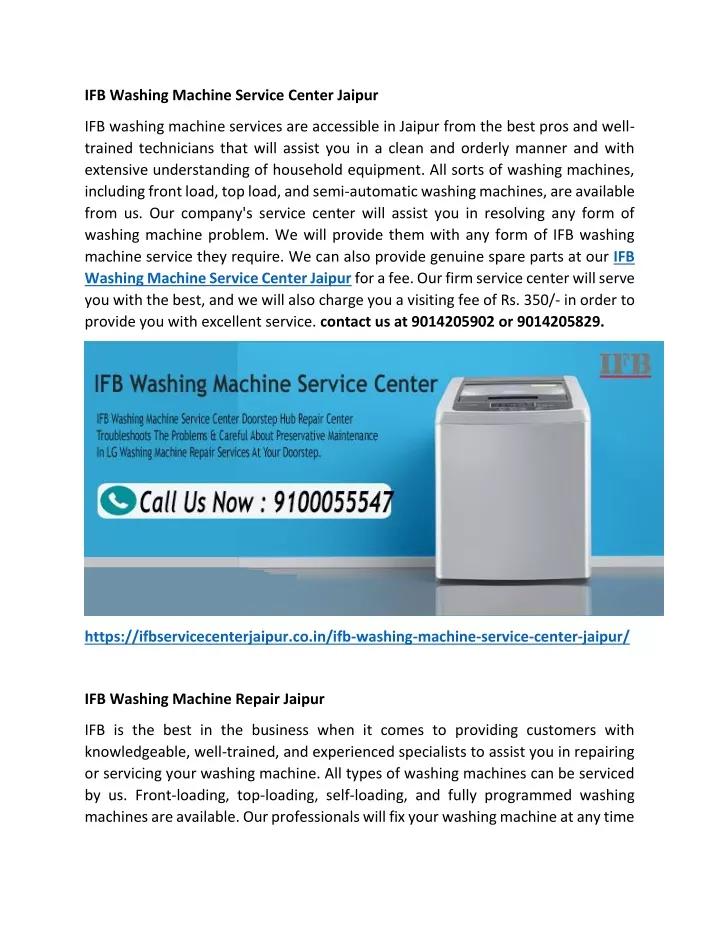 ifb washing machine service center jaipur