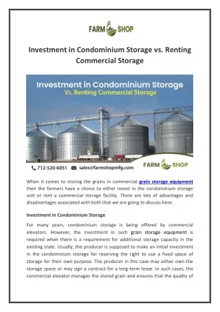 Investment in Condominium Storage Vs. Renting Commercial Storage