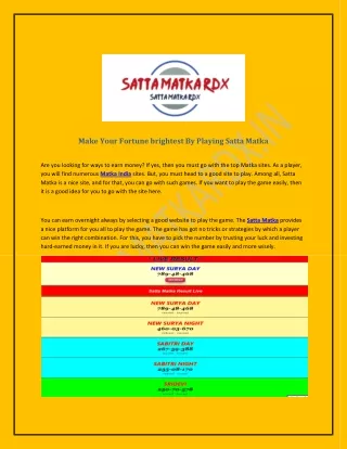 make your fortune brightest by playing satta matka