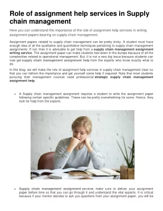 Role of assignment help services in Supply chain management
