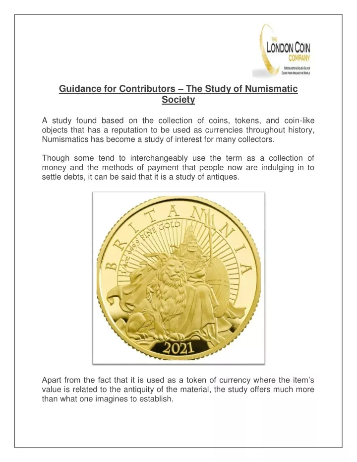 guidance for contributors the study of numismatic