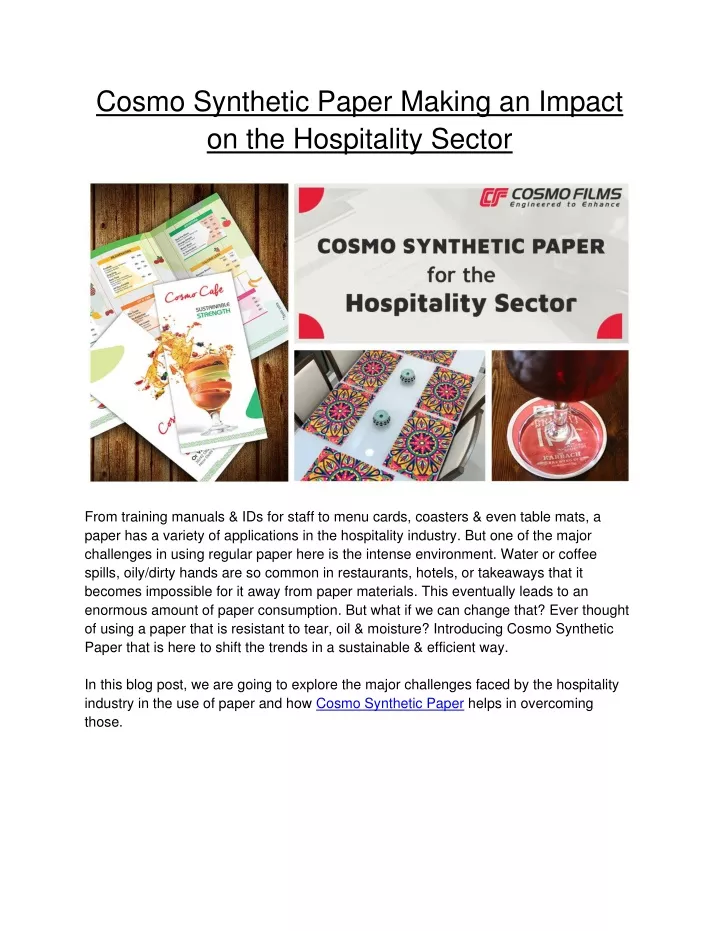 cosmo synthetic paper making an impact
