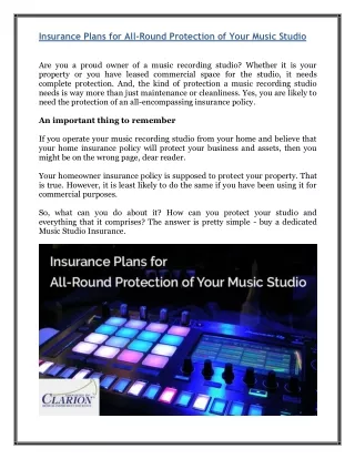 Insurance Plans for All-Round Protection of Your Music Studio