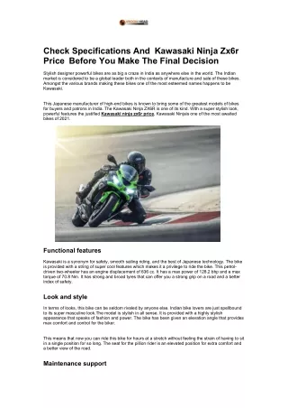 Check Specifications And Kawasaki Ninja Zx6r Price Before You Make The Final Dec