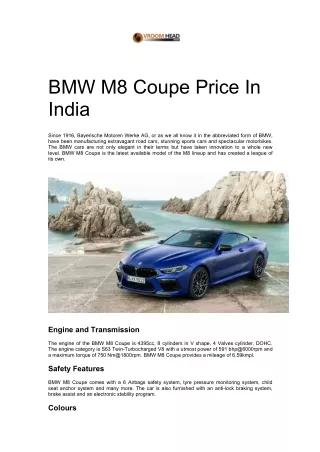 BMW M8 Coupe Price In India