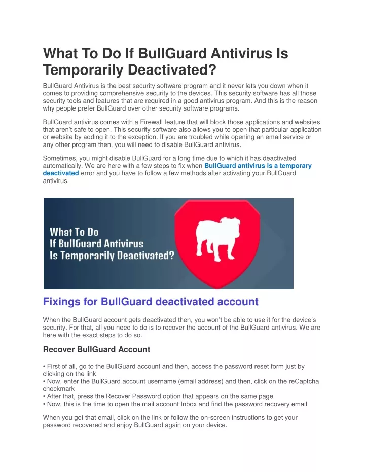 what to do if bullguard antivirus is temporarily