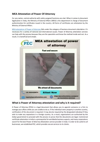 MEA Attestation Of Power Of Attorney