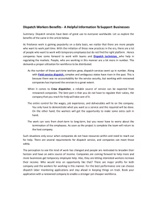 dispatch workers benefits a helpful information