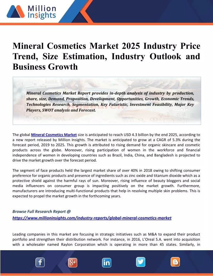 mineral cosmetics market 2025 industry price