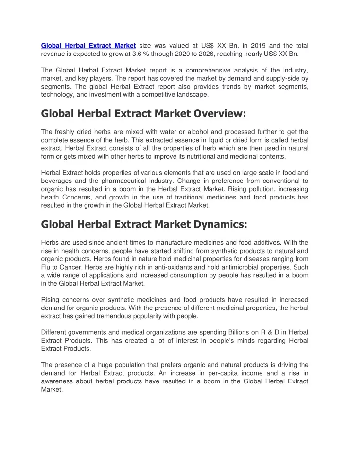 global herbal extract market size was valued