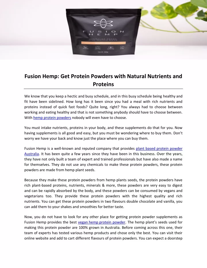 fusion hemp get protein powders with natural