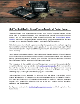 Get The Best Quality Hemp Protein Powder at Fusion Hemp