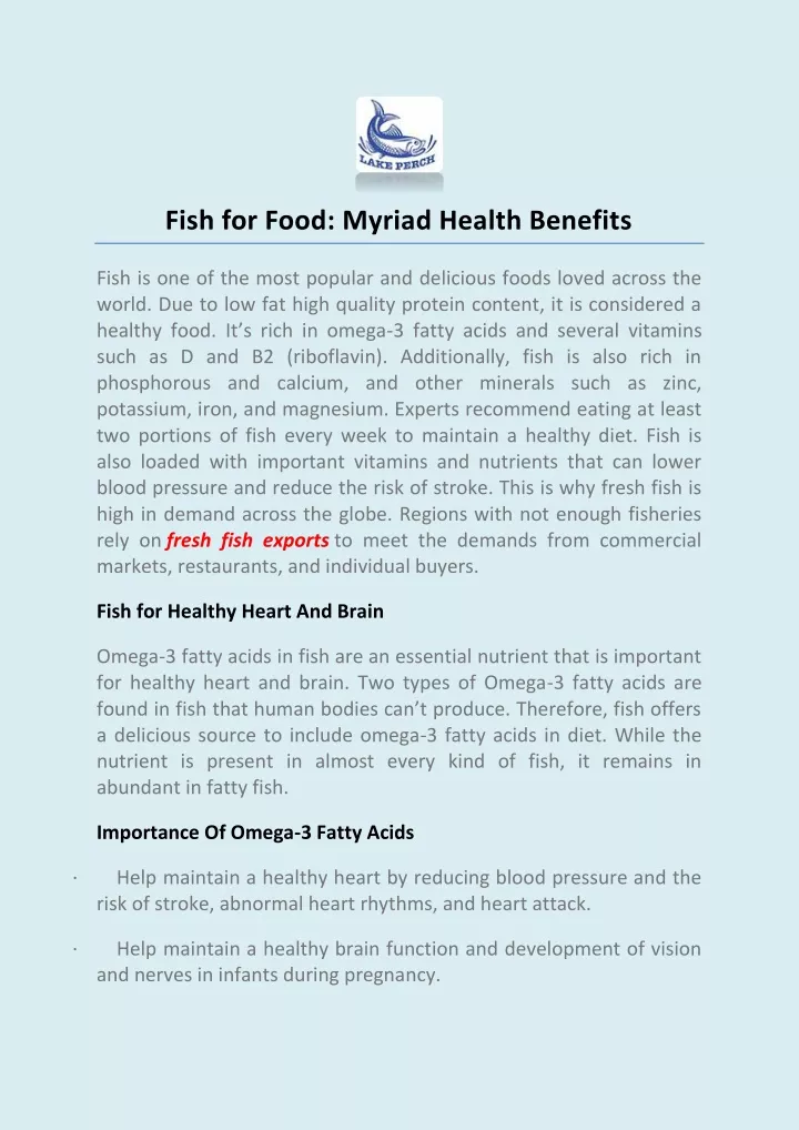 fish for food myriad health benefits